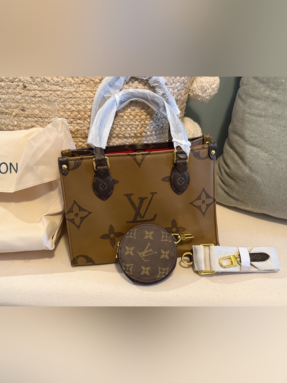 L V Two-Toned Brown Monogram Canvas Mini Satchel with Tan Accents - Picture 2 of 12